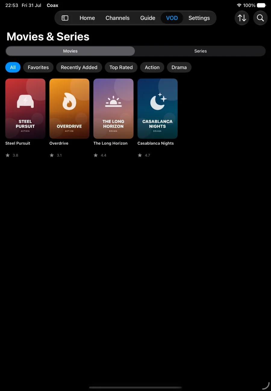 Coax films and series on iPad