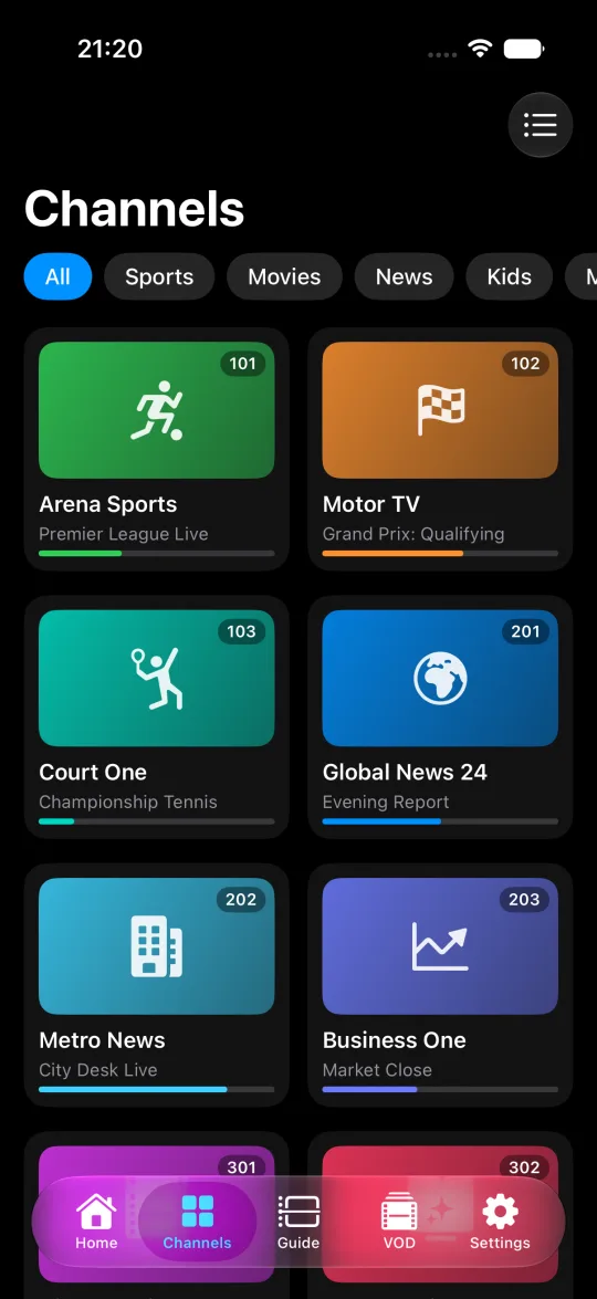 Coax channels grid on iPhone