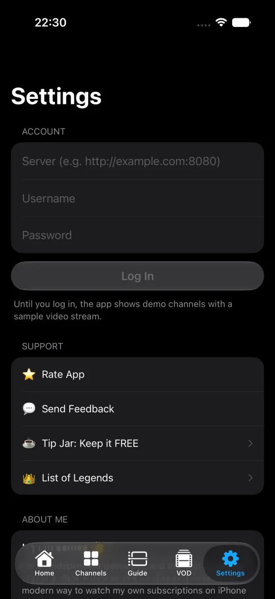 Coax settings and login on iPhone
