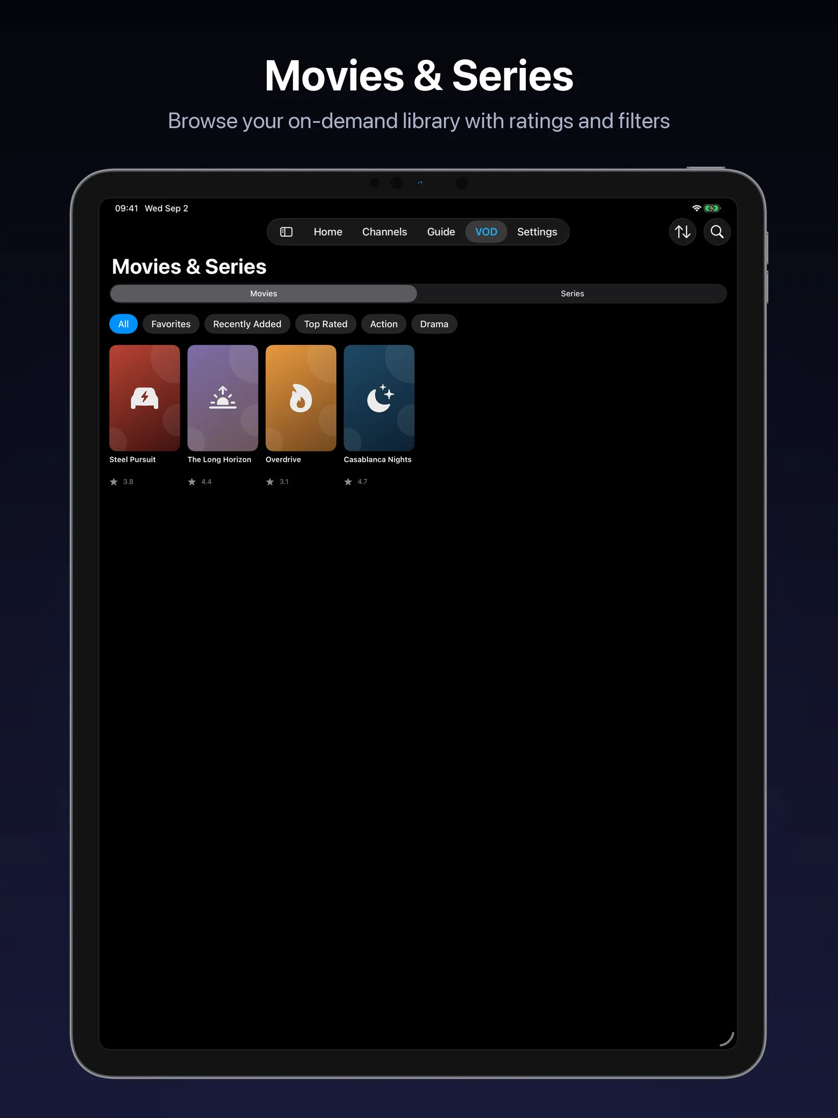 NightGlass films and series on iPad