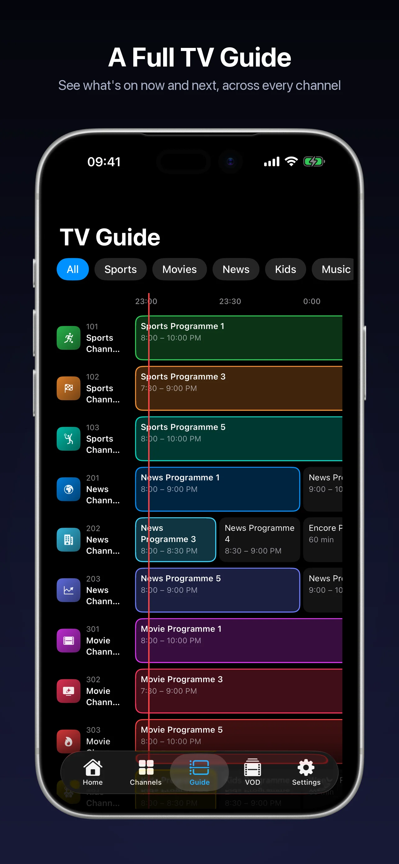 NightGlass full TV guide on iPhone