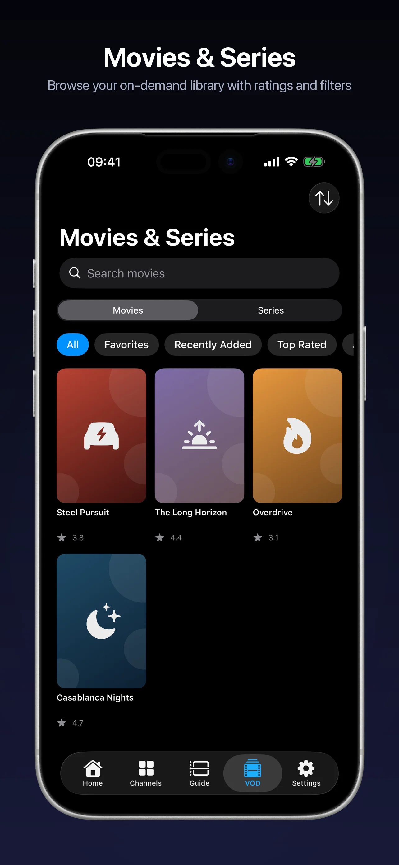 NightGlass films and series on iPhone